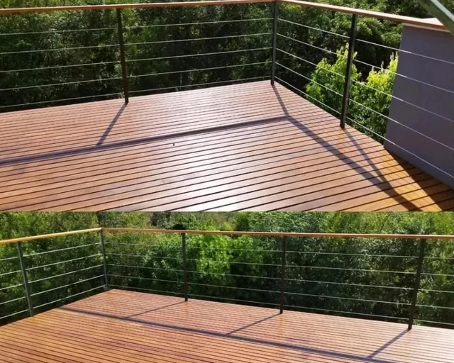 Deck com guarda-corpo de cabos de aço
